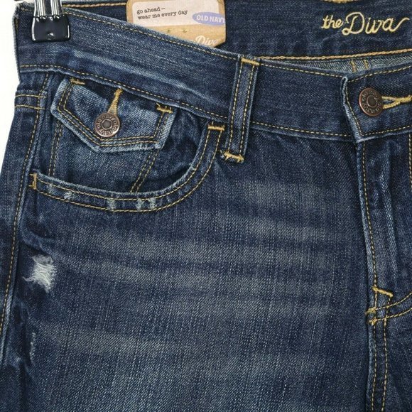 Retro Old Navy The Diva Super‎ Flare Low Rise Jeans Distressed 4 x 32 - Picture 8 of 11